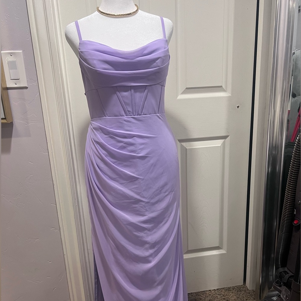 Kendall & Kylie Purple Pleated Spaghetti Strap Gown